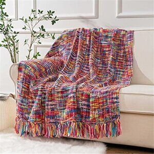 Multicolor Boho Throw Blanket 50x60 Acrylic Fringe Couch Sofa Bed Decor
